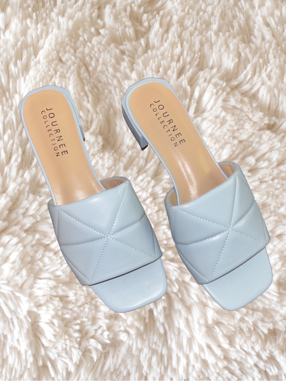 Journee Collection Powder Blue Quilted Slide Mules - Picture 2 of 6
